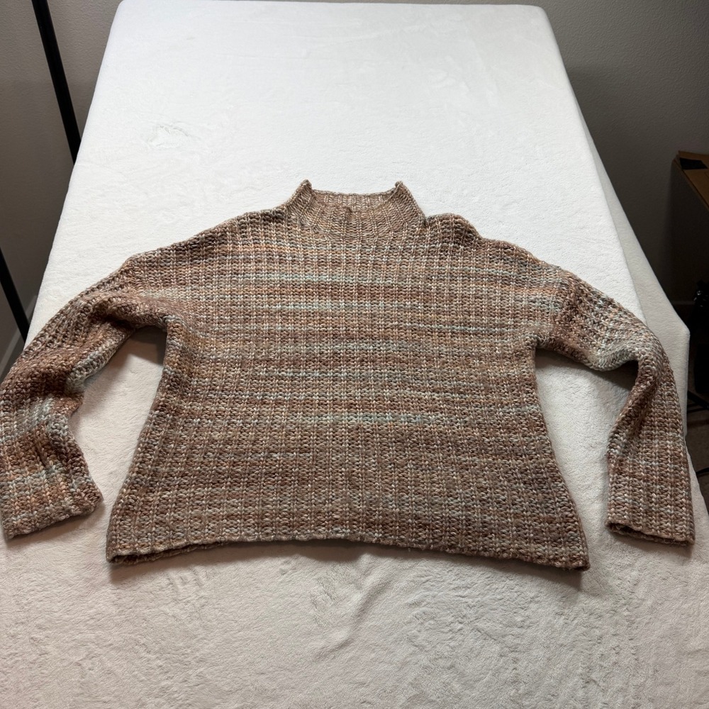 Marled Reunited Clothing Sweater Womens Medium Brown Good Chunky Mock Neck Knit